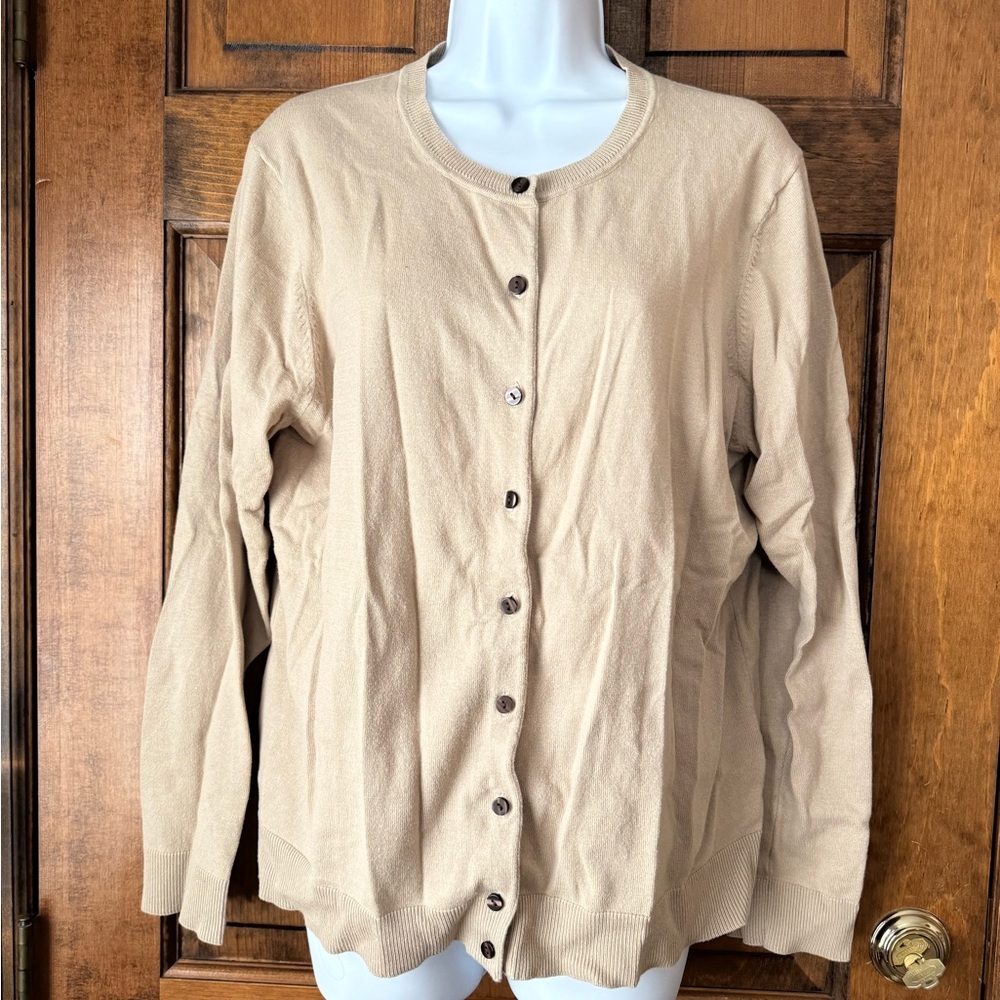 Karen Scott Beige Button-Up Cardigan X-Large